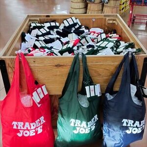 Trader Joe’s Red and White Canvas Micro Tote with Grocery Bag (Red)